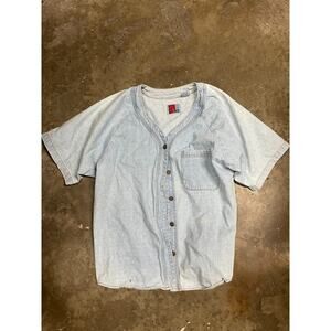 Vintage Sun Belt Denim Mens Light Blue Short Sleeve Pocket Shirt Size Large